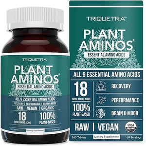 Plant Aminos Organic Essential Amino Acids (EAAs) & BCAA - 100% Plant-Based Raw, Vegan - All 9 Amino Acids with 18 Total Amino Acids (360 Tablets) in Pakistan