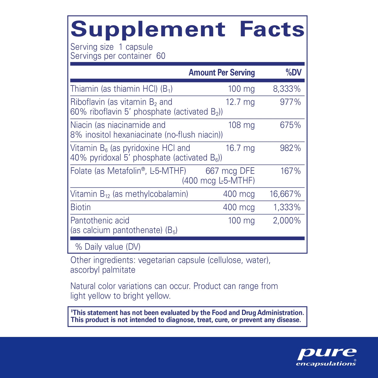 Pure Encapsulations B-Complex Plus - B Vitamins Supplement to Support Neurological Health, Cardiovascular Health, Energy Levels & Nervous System Support* - with Vitamin B12 & More - 60 Capsules