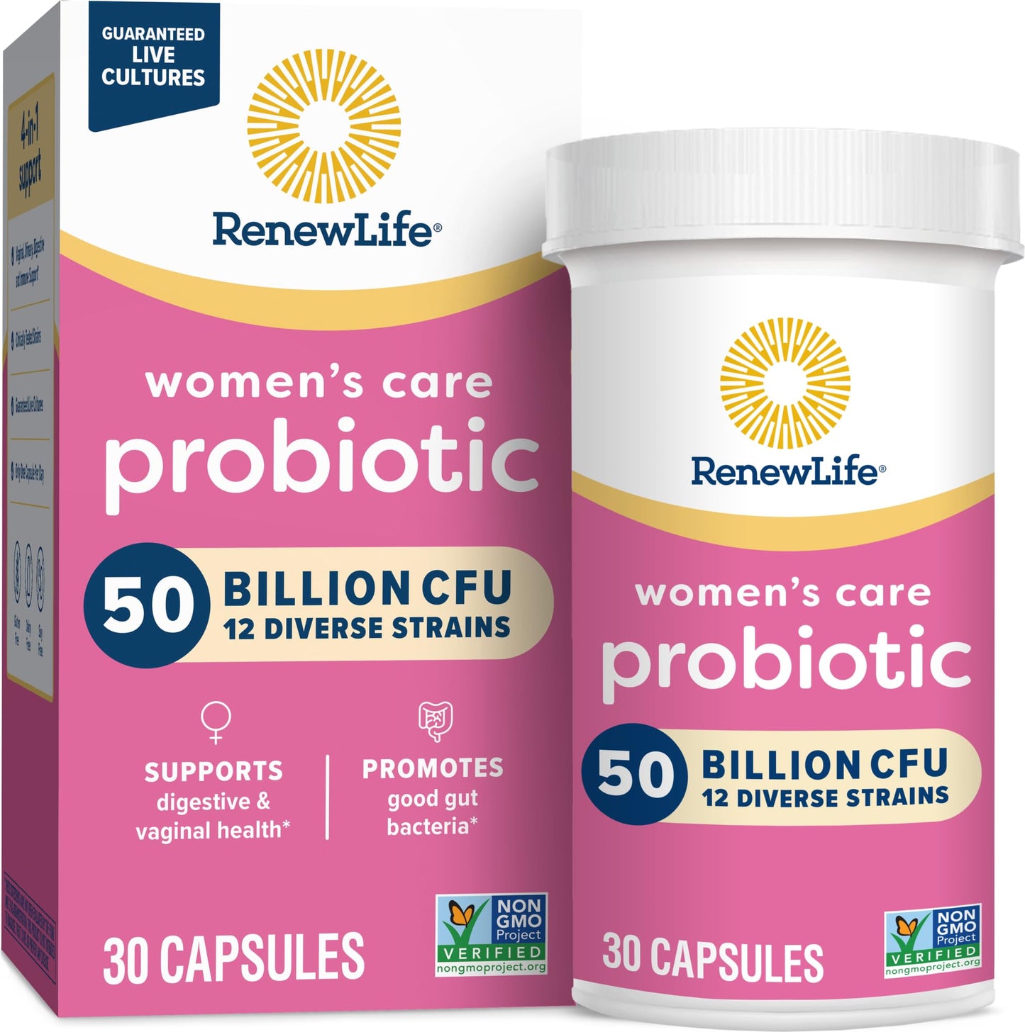 Renew Life Women's Probiotic Capsules, 50 Billion CFU Guaranteed, Supports Vaginal, Urinary, Digestive and Immune Health*, L. Rhamnosus GG, Dairy, Soy and gluten-free, 30 Count