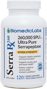 Serra-RX 260,000 SU Serrapeptase - Enteric Coated Proteolytic Systemic Enzyme, Non-GMO, Gluten Free, Vegan, Supports Sinus, Immune & Lung Health, 120 Veg Capsules in Pakistan