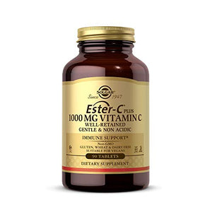 Solgar Ester-C Plus 1000 mg Vitamin C (Ascorbate Complex), 90 Tablets - Gentle On The Stomach & Non Acidic - Antioxidant & Immune System Support - Non GMO, Vegan, Gluten Free, Kosher - 90 Servings
