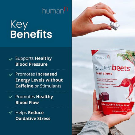 SuperBeets Blood Pressure Support Supplement Circulation - Beet Energy Chews - Pomegranate Berry Flavor
