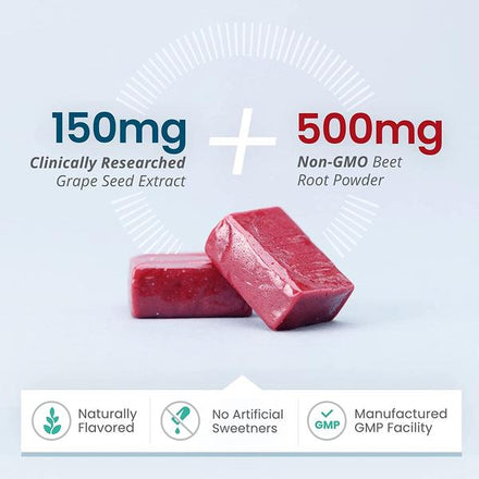 SuperBeets Blood Pressure Support Supplement Circulation - Beet Energy Chews - Pomegranate Berry Flavor