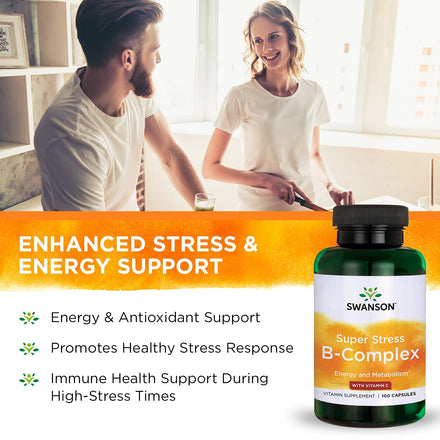 Swanson Vitamin B-Complex w/Vitamin C - Natural Supplement Promoting Stress Relief, Energy Support & Aiding Immune Health - May Support Metabolism & Nervous Health - (100 Capsules)