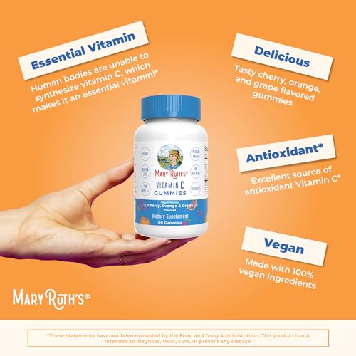 Vegan Vitamin C Gummies by MaryRuth's | 2 Month Supply | Immune Support Supplement | Adults & Kids Vitamin C | Chewable Vitamin C Gummy Vitamins | Non GMO | Pectin Based | 60 Count
