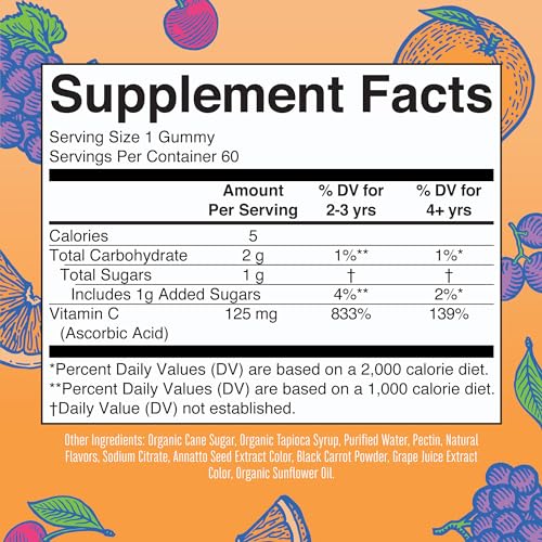 Vegan Vitamin C Gummies by MaryRuth's | 2 Month Supply | Immune Support Supplement | Adults & Kids Vitamin C | Chewable Vitamin C Gummy Vitamins | Non GMO | Pectin Based | 60 Count