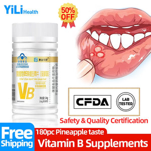 Vitamin B Complex Tablets Supplements Vitamins B1 B2 B6 B12 for Men Women Pineapple Taste Mouth Ulcers Stay Up CFDA Approve