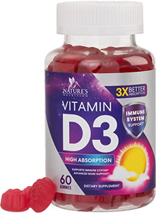 Vitamin D3 Gummy Vitamins Extra Strength 5000 IU (125 mcg) High Potency Vita D Gummies Dietary Supplement - Bone, Teeth, Muscle & Immune Support, Nature's Vitamin D Supplement, Non-GMO - 60 Gummies