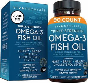 Viva Naturals Triple-Strength Omega 3 Fish Oil with EPA and DHA Supplements Softgels