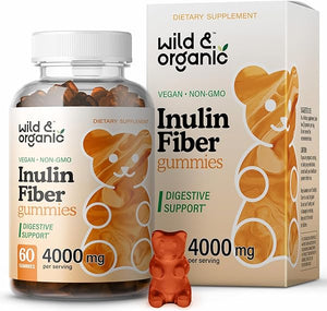Wild & Organic Inulin Fiber Gummies - Inulin Fiber Supplement Gummies for Digestion Health - Prebiotic Fiber Gummies for Adults from Organic Chicory Root - Vegan, 4000mg, 60 Chews in Pakistan
