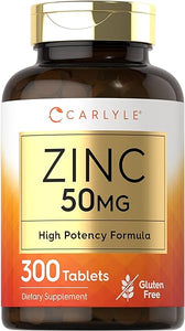 Zinc 50mg | 300 Tablets | Vegetarian, Non-GMO, and Gluten Free Supplement | Zinc Gluconate | High Potency Formula | by Carlyle in Pakistan