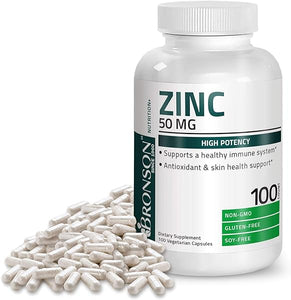 Zinc 50mg Complex (Zinc Oxide 50% & Zinc Picolinate 50%) High Potency Immune Support Supplement & Antioxidant and Skin Health - Non GMO, 100 Vegetarian Capsules in Pakistan
