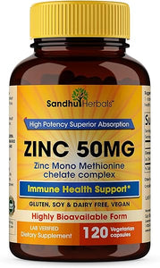 Zinc 50mg Supplement 120 Vegetarian Capsules, Zinc Highly Absorbable Supplements for Immune Support, Gluten Free in Pakistan