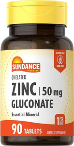 Zinc Gluconate 50mg | 90 Tablets | Chelated Essential Mineral | Vegetarian, Non-GMO, and Gluten Free Supplement | by Sundance in Pakistan