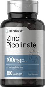 Zinc Picolinate 100mg | 180 Capsules | High Potency | Non-GMO, Gluten Free | Zinc Supplement | by Horbaach in Pakistan