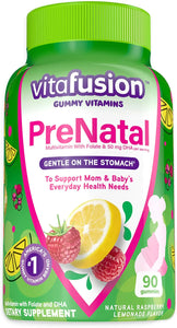 vitafusion PreNatal Gummy Vitamins, Lemon & Raspberry Lemonade Flavored Pregnancy Vitamins for Women, 90 Count