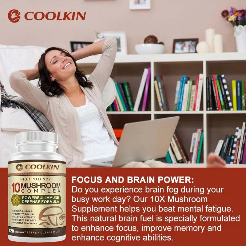 10 Mushroom Complex - Enhance Brain Memory and Concentration, Keep The Mind Clear and Relieve Stress