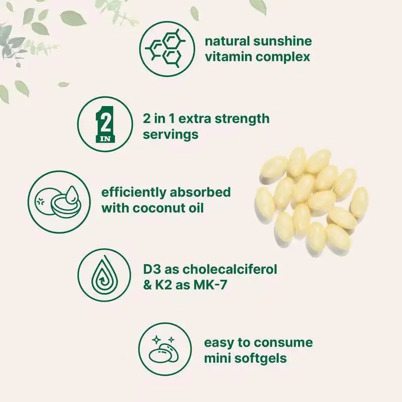 180Pills Vitamin D3 K2 10000 IU, K2 D3 Vitamin Supplement Virgin Coconut Oil Softgels Immune & Bone Health Support