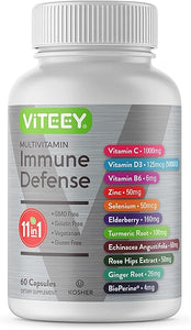 11 in 1 Multivitamin Immune Defense Supplement - Immune Booster Capsules for Adults - Vitamin C, Vitamin D3, Vitamin B6, Zinc, Elderberry, Echinacea, Turmeric, Rose-HIPS, Selenium, BioPerine, Ginger in Pakistan