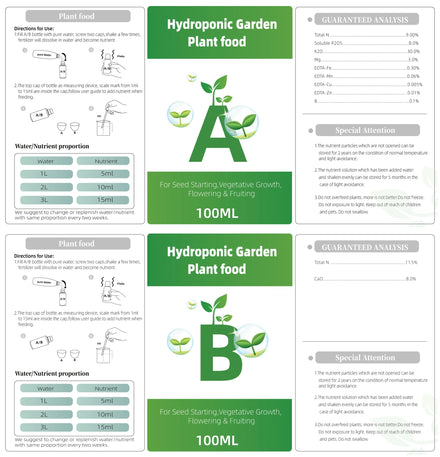 2 Bottle Fertilizer 2 Pair Replacement General Liquid AB Set Fertilizer Hydroponic Garden Plant Vegetable Nutrient Solution Kit