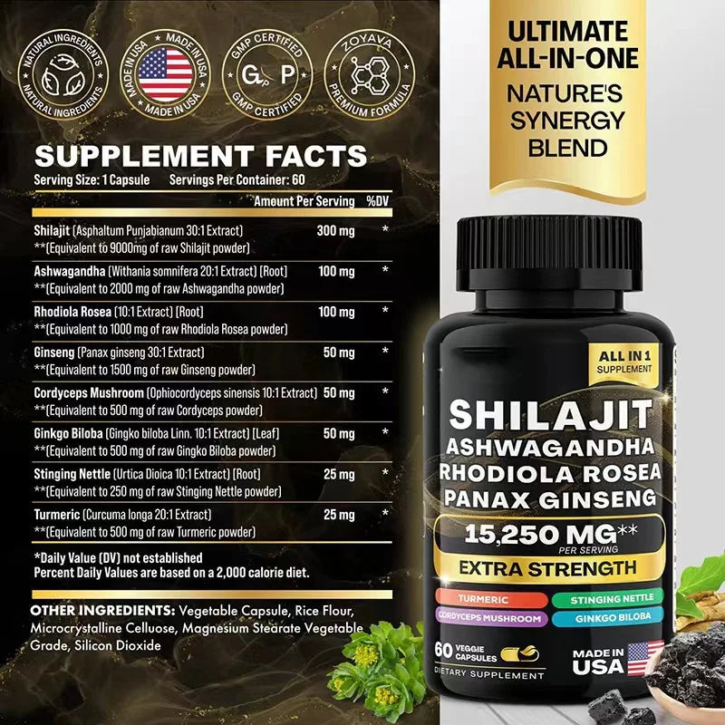 2 Bottles 15250MG Pure Himalayan SHILAJIT Capsules+ Sea Moss Capsules Immunity Support