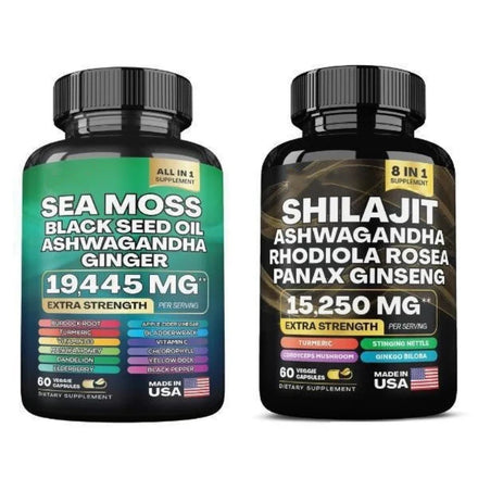2 Bottles 15250MG Pure Himalayan SHILAJIT Capsules+ Sea Moss Capsules Immunity Support