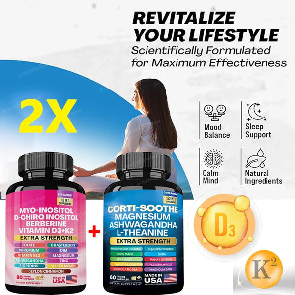 2 Bottles 90 Capsules 16 In 1 Myo Inositol Supplement + 60 Cpasules 13 In 1 Ashwagandha Capsules Relax Muscle Brain Support in Pakistan