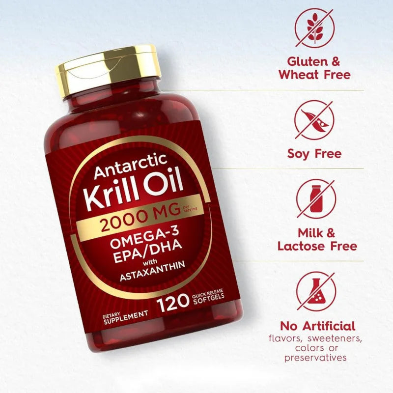 2000Mg Antarctic Krill Oil Capsules OMEGA-3 and EPA/DHA with Astaxanthin Supplement for Joint ,Brain, Heart Health