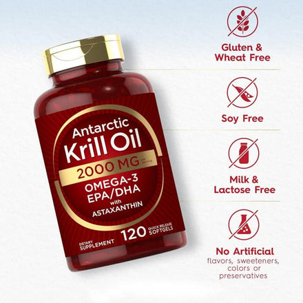 2000Mg Antarctic Krill Oil Capsules OMEGA-3 and EPA/DHA with Astaxanthin Supplement for Joint ,Brain, Heart Health