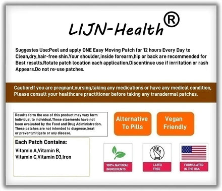 30 Patches Multivitamin with Iron Transdermal Patches  for Women Hair, Skin, and Nail Support