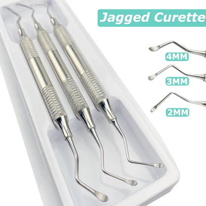 3Pcs/Set Dental Curette Professional  Jagged Curettes Dental Scaler Gracey Bone Curette Implant Instrument Tools