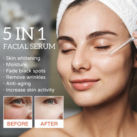 5 In 1 Face Serum Moisturizing Whitening Anti Wrinkle Aging Vitamin C Hyaluronic Acid Facial Serum Shrink Pores Skin Care 30ml