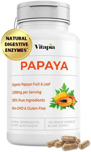 Papaya Fruit Enzyme Capsules for Digestion, Bloating Relief, Immune Support for Men & Women - 1500mg Organic Papaya Powder Per Serving - 180 Veggie Capsules - Non-GMO, Gluten-Free, Vegan-Friendly in Pakistan