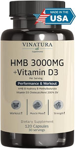 HMB 3000mg and Vitamin D3 Supplement Capsules per Serving *USA Made & Tested* Promotes Muscle Growth & Recovery - HMB Supplement and Vitamin D3 (1600 IU) - 120 Capsules 30 Servings in Pakistan