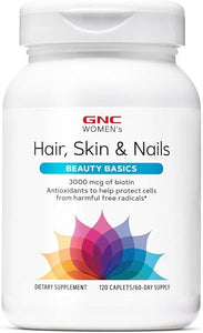 GNC Women's Hair, Skin & Nails | Daily Multivitamin Blend | Biotin (3,000 mcg), Hyaluronic Acid, Vitamins C & E with Niacin | Added Antioxidants | Supports Womens Health and Beauty | 120 Caplets in Pakistan