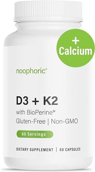 Noophoric Vitamin D3 K2 5000 IU D3 & 100 mcg K2 MK7, Calcium, BioPerine - Bone & Immune Support Supplement - Gluten-Free, Non-GMO in Pakistan in Pakistan