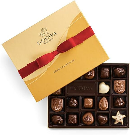 Chocolate Gift Box with Red Ribbon - 18 pc Assorted Milk, White and Dark Chocolates - Elegant Candy Box Treat for Women or Men, Easter Candy in Pakistan