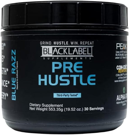 PRE Hustle - Pre-Workout Dietary Supplement - Supports Energy, Focus, Strength, Endurance & Recovery - with Caffeine, Vitamins & Amino Acids - 30 Servings - Blue Razz in Pakistan