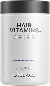 Codeage Hair Vitamins 10000 mcg Biotin, Keratin, Collagen, Vitamin A, B12, C, D3, E, Zinc, Inositol - Hair Care Support for Strength, Thickness Growth - Healthy Hair Supplement Pills - 120 Capsules in Pakistan