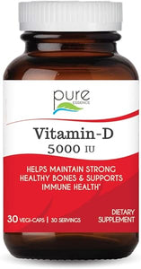 Pure Essence Labs Vitamin D - 5000 IU of Vitamin D from 100% Pure Cholecalciferol - 30 Vegetarian Capsules in Pakistan