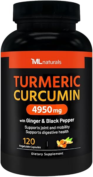 Extra Strength Turmeric Curcumin 4950 mg 120 Vegetable Capsules, 95% Curcuminoids, with Black Pepper & Ginger. Enhanced Absorption, Joint Support, Digestion & Immune Support. in Pakistan