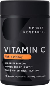 Sports Research High Potency Vitamin C Supplement - Vegan Veggie Capsules for Antioxidant Activity & Immune Support - Non-GMO Verified & Gluten Free - Ascorbic Acid Vitamin C 1000mg, 240 Count in Pakistan