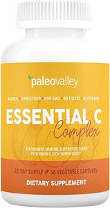 Paleovalley Essential C Complex - Vitamin C Supplement for Immune Support - 1 Pack, 450mg - Organic Superfoods Unripe Acerola Cherry, Camu Camu, Amla Berry - No Synthetic Ascorbic Acid - USA Made in Pakistan