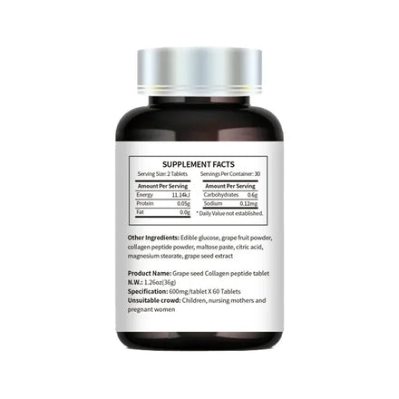 60 Tablets Collagen Peptides Supplement Tightens Skin Promotes Healthy Hair Grape Seed Extract Anti Aging