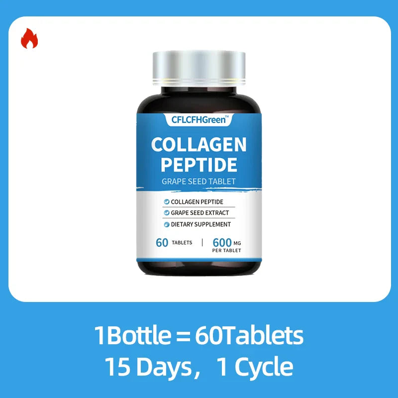 60 Tablets Collagen Peptides Supplement Tightens Skin Promotes Healthy Hair Grape Seed Extract Anti Aging