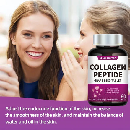 60 Tablets Collagen Peptides Supplement Tightens Skin Promotes Healthy Hair Grape Seed Extract Anti Aging