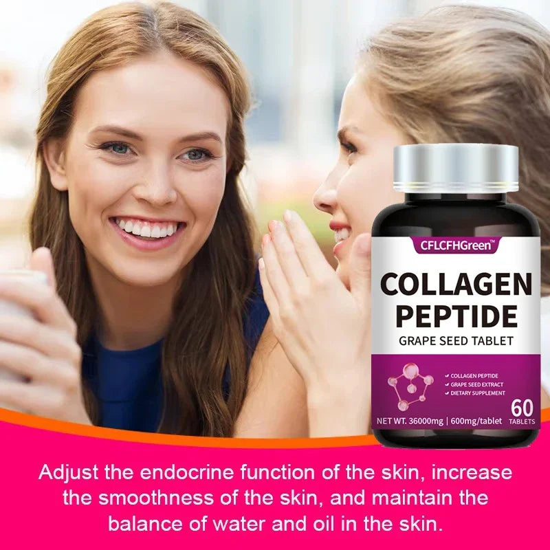60 Tablets Collagen Peptides Supplement Tightens Skin Promotes Healthy Hair Grape Seed Extract Anti Aging