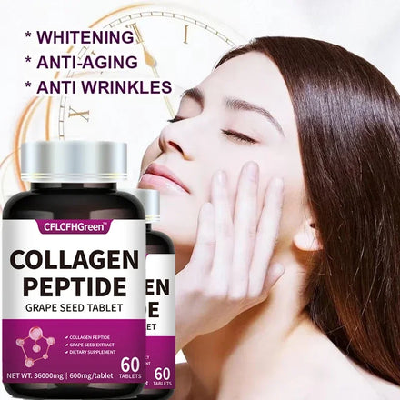 60 Tablets Collagen Peptides Supplement Tightens Skin Promotes Healthy Hair Grape Seed Extract Anti Aging