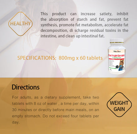 60 pills rapid weight gain tablets to increase appetite promote fat protein synthesis improve physical strength endurance