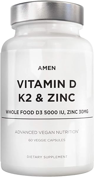 Vitamin D, K2 & Zinc, Cholecalciferol D3 5000 IU, Organic Whole Food Blend with Apple, Blueberry, Cranberry, Elderberry Powder Fruits, Vegan Supplement, D3 K2 Vitamins, Non-GMO - 60 Capsules in Pakistan in Pakistan